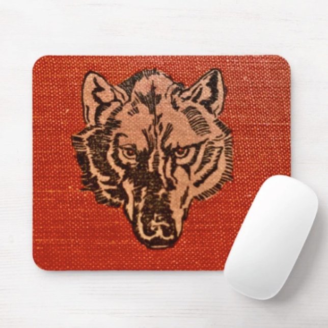 Mousepad Cabeça de Lobo em Vermelho  (Wolf Head on Red  Design mouse pad durable dust and stain resistant.. Non-slip rubber.)