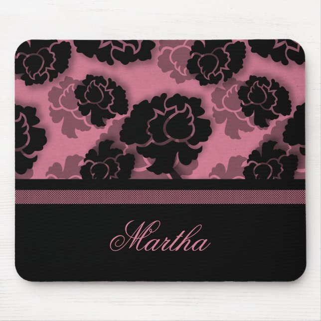 Mousepad Cabeça De Mão De Decadência Floral Grungente, Rosa (Frente)