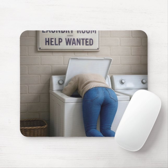 Mousepad Cabeça de mulher curta em uma máquina de lavar (Com mouse)