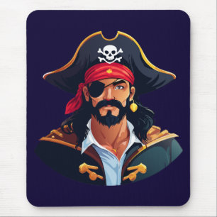Mousepad Cabeça de pirata com chapéu de marinheiro e tapa-o