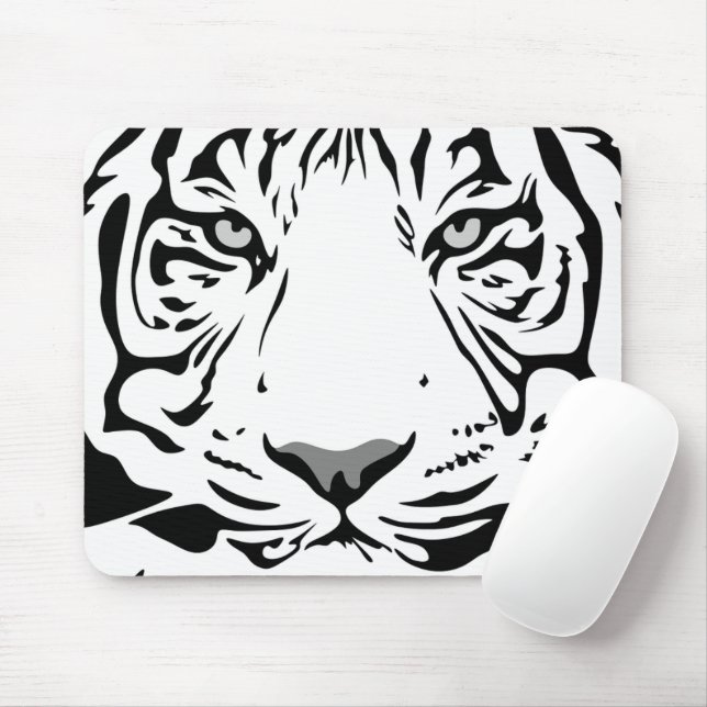 Mousepad Cabeça de Tigre Abstrata em Preto e Branco (Com mouse)