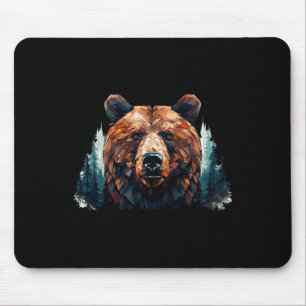 Mousepad Cabeça De Urso Geométrico Com Paisagem B Da Árvore