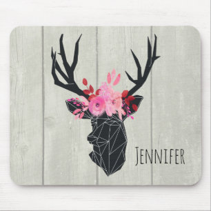 Mousepad Cabeça geométrica dos cervos com coroa floral