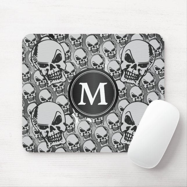 Mousepad Cabeças de crânio gótico - Monograma (Com mouse)