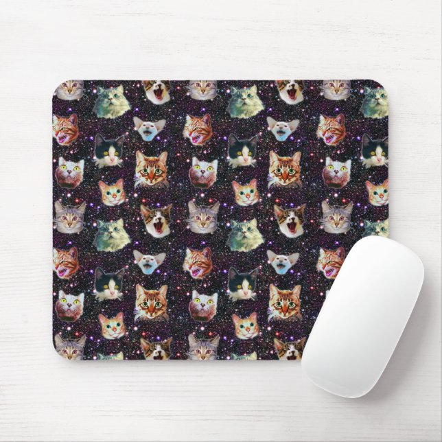 Mousepad Gatinhos fofos gatos cinza fundo preto com apoio