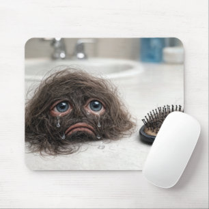 Mousepad Cabelo Solto Com Rosto Triste e Escova de Cabelo