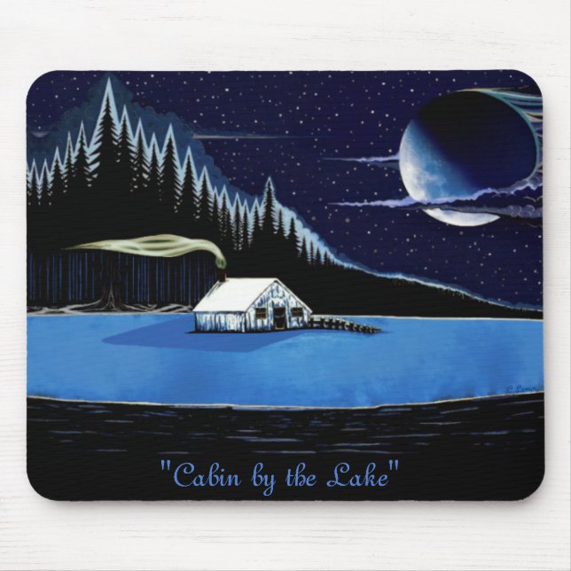 Mousepad "Cabina perto do lago" design Mousepad. (Frente)