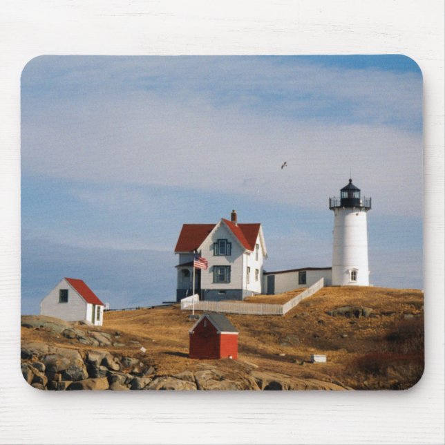 Mousepad Cabo claro Neddick Maine do farol do Nubble (Frente)