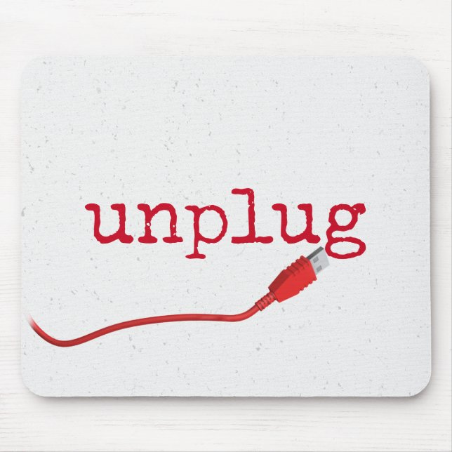 Mousepad Cabo USB vermelho com texto UNPLUG (Frente)