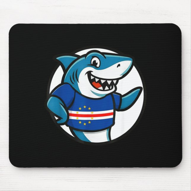 Mousepad Cabo Verde Flag Shark Funny Cabo Verdean  (Frente)