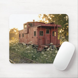 Mousepad Caboose Abandonado em um Campo de Flores Silvestre