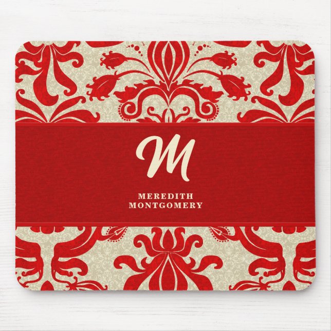 Mousepad Cabos vermelhos monogramas ruby (Frente)
