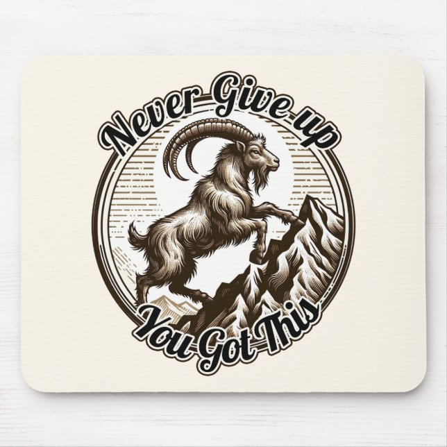 Mousepad Cabra Montês Capricórnio Escalando Nunca Desista  (Frente)
