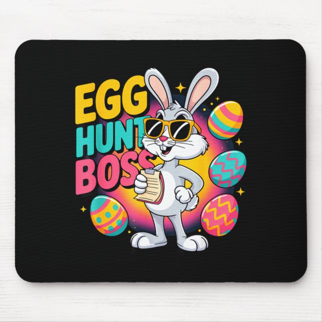 Mousepad Caça ao ovo coelho engraçado chefe retrô  (Frente)