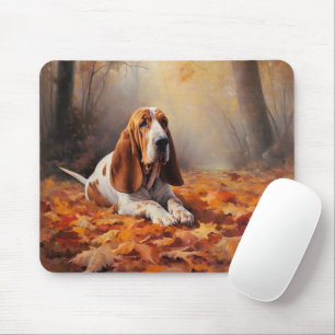 Mousepad Caça-Basset nas Folhas do Outono Cai Inspire