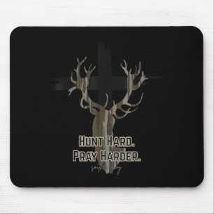 Mousepad Caça Camuflada Cruz Cristã Reze Mais Duro Cervo Hu