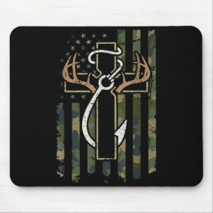 Mousepad Caça Pesca Fé Veado Chifres Cruz Gancho Chri