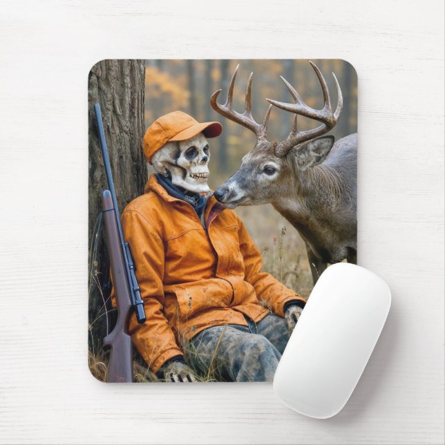 Mousepad Caçador de Halloween Esqueleto com um Veado (Com mouse)