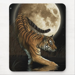 Mousepad Caçando Tigre e Arte Selvagem de Lua Completa