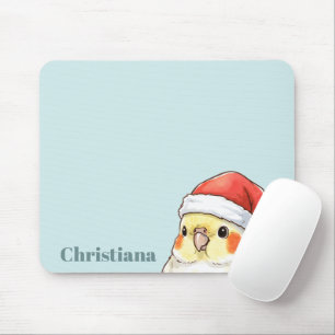 Mousepad Cacatua Personalizada Usando Chapéu de Papai Noel