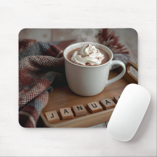 Mousepad Cacau quente com Azulejos de texto em Janeiro