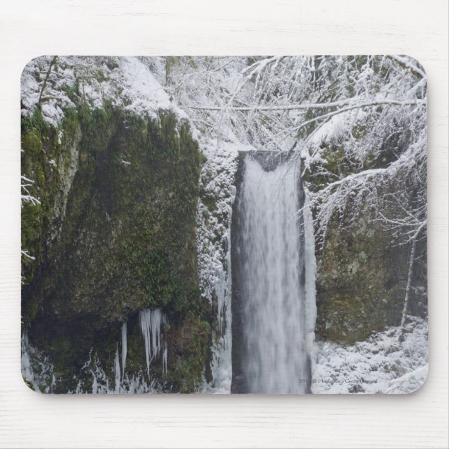 Mousepad Cachoeira obscura cercada por uma floresta nevado (Frente)