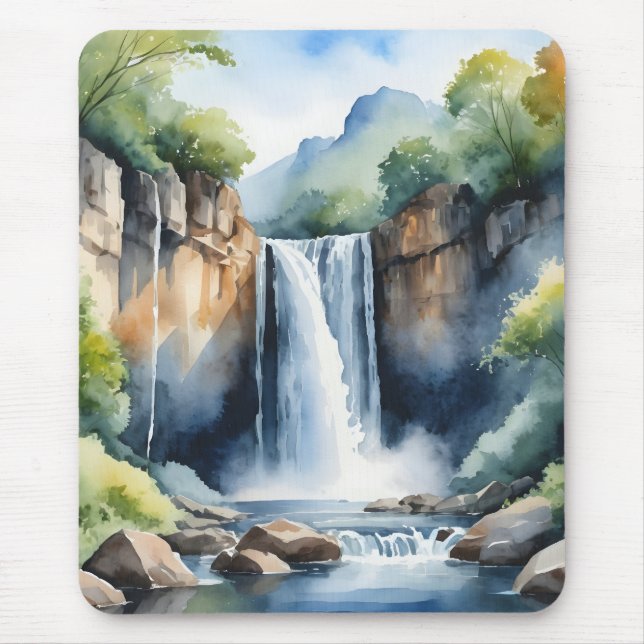 Mousepad Cachoeira pintada com aquarela (Frente)