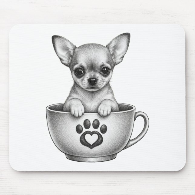 Mousepad Cachorrinho Chihuahua Xícara de Chá (Frente)