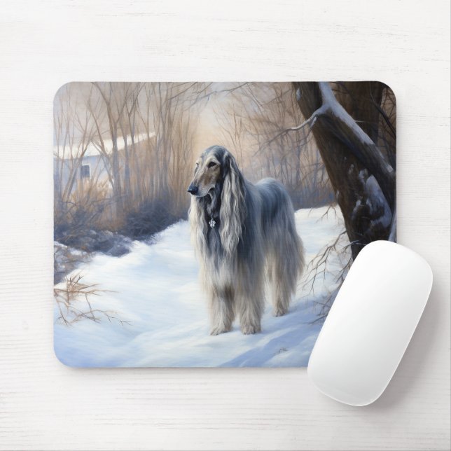 Mousepad Cachorro Afegão Deixe Nevar Natal (Com mouse)