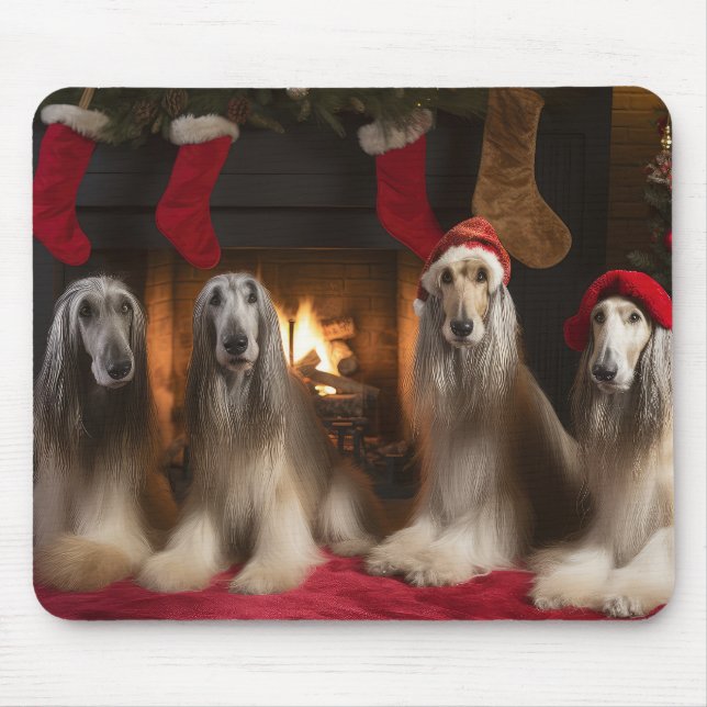 Mousepad Cachorro Afegão junto à Lareira Natal (Frente)