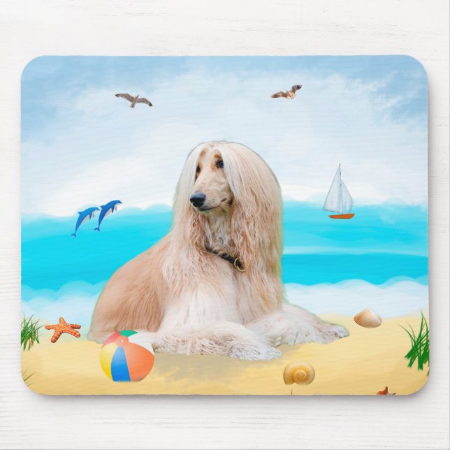 Mousepad Cachorro afegão na praia (Frente)