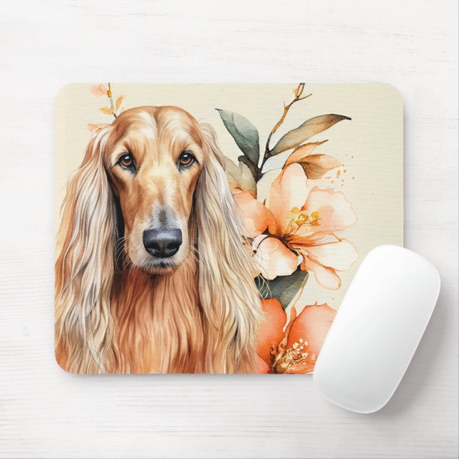Mousepad Cachorro Afghan Hound e Lírios de Pêssego (Com mouse)