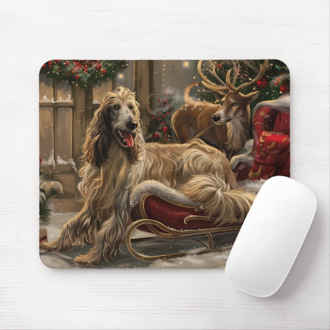 Mousepad Cachorro Afghan Hound Natal Festivo (Com mouse)