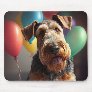 Mousepad Cachorro Airedale com bolo e balões