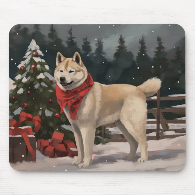 Mousepad Cachorro Akita na Neve Natal (Frente)