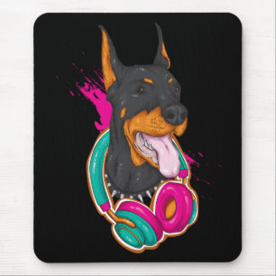 Mousepad Cachorro Apaixonado por Música Cartoon Doberman Pi