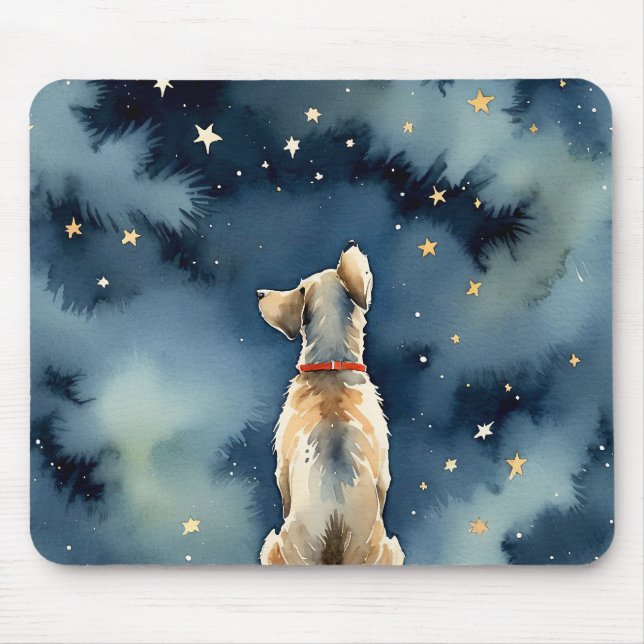 Mousepad Cachorro Aquarela Estrelando Estrelas (Frente)