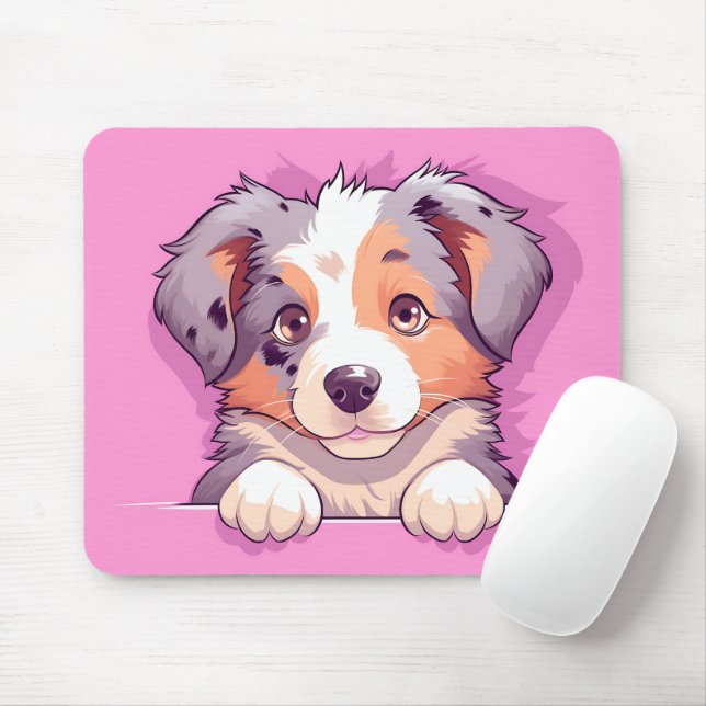 Mousepad Cachorro Australiano de Pastor Cute Peeking (Com mouse)
