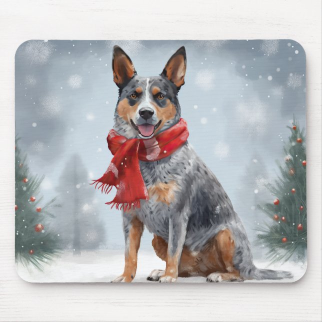 Mousepad Cachorro Australiano no Natal da Neve (Frente)