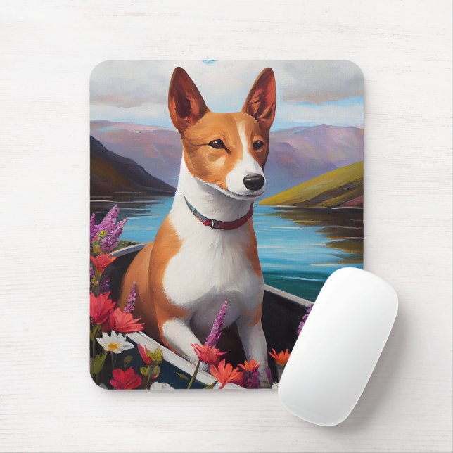 Mousepad Cachorro Basenji em um remo: Uma aventura cênica (Com mouse)
