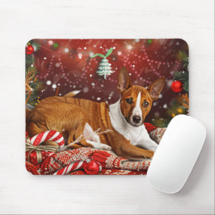 Mousepad Cachorro Basenji Natal Festivo