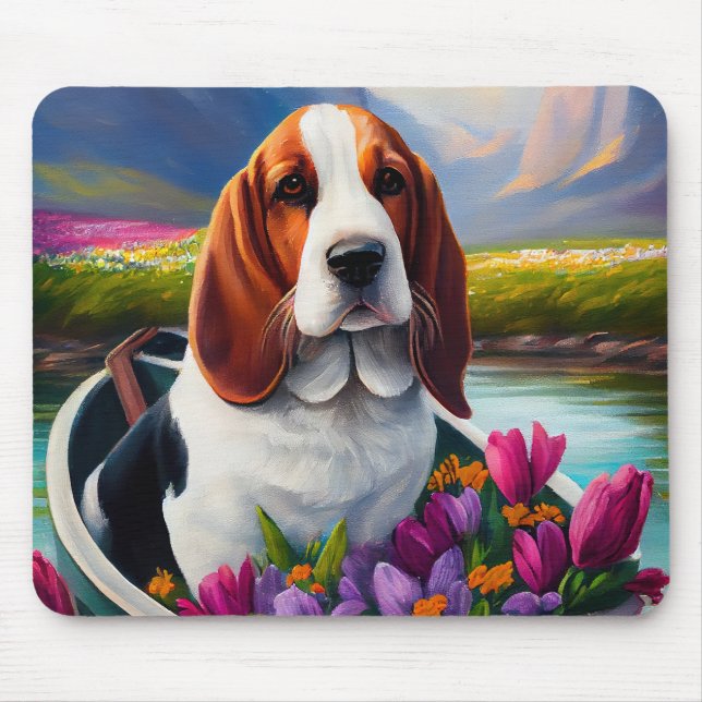 Mousepad Cachorro Basset em um remo: Uma aventura cênica (Frente)