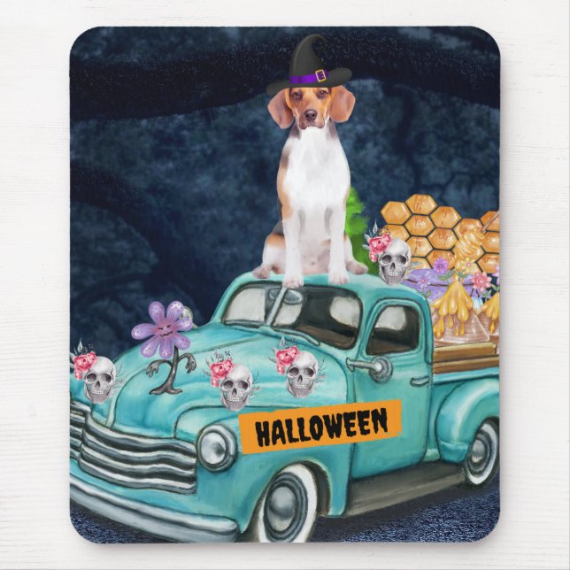 Mousepad Cachorro Beagle Caminhão de Halloween Noite Assust (Frente)