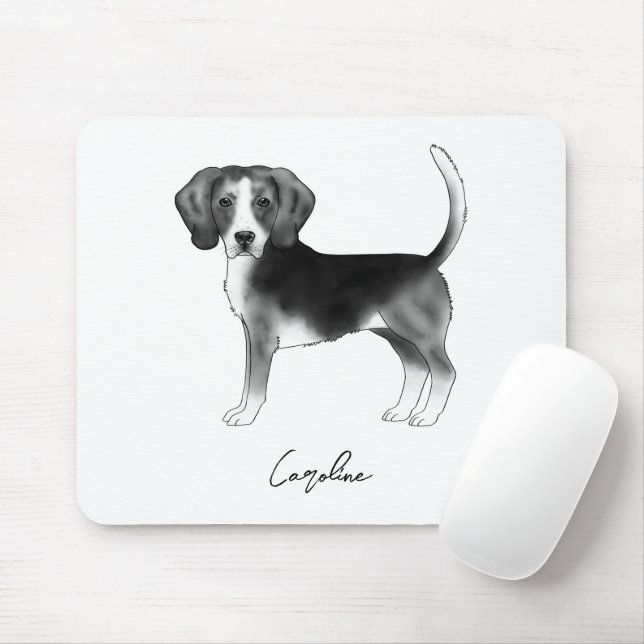 Mousepad Cachorro Beagle Fofo em Preto e Branco e Nome Pers (Com mouse)