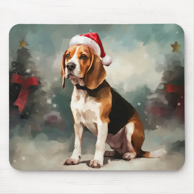 Mousepad Cachorro Beagle na Neve Natal  (Frente)