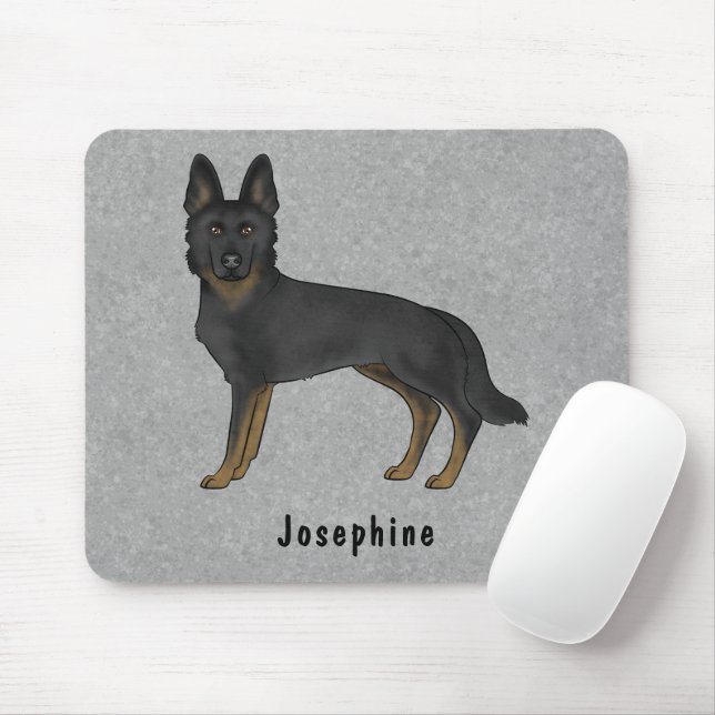 Mousepad Cachorro Bi-Preto E Cinza De Nome Personalizado (Com mouse)