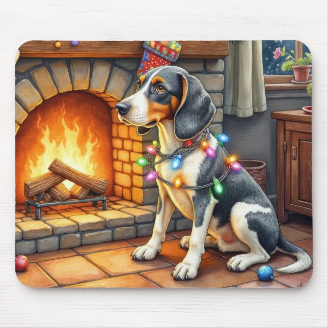Mousepad Cachorro Bluetick Coonhound Lareira com Luzes de N (Frente)