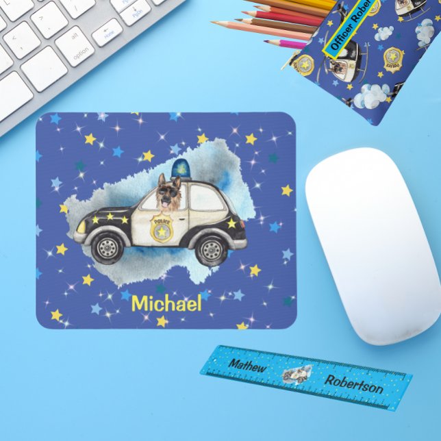 Mousepad Cachorro bonito K-9 num carro de polícia (Criador carregado)