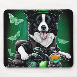 Mousepad Cachorro Border Collie Dirigindo Bicicleta Dia de