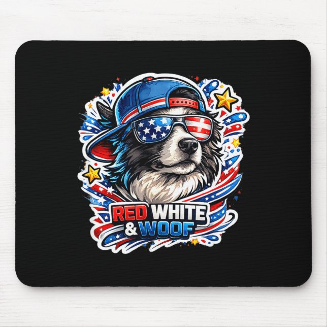 Mousepad Cachorro border collie engraçado vermelho branco e (Frente)